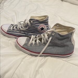 Converse Blue High Top Sneakers with Striped Design and Classic Logo